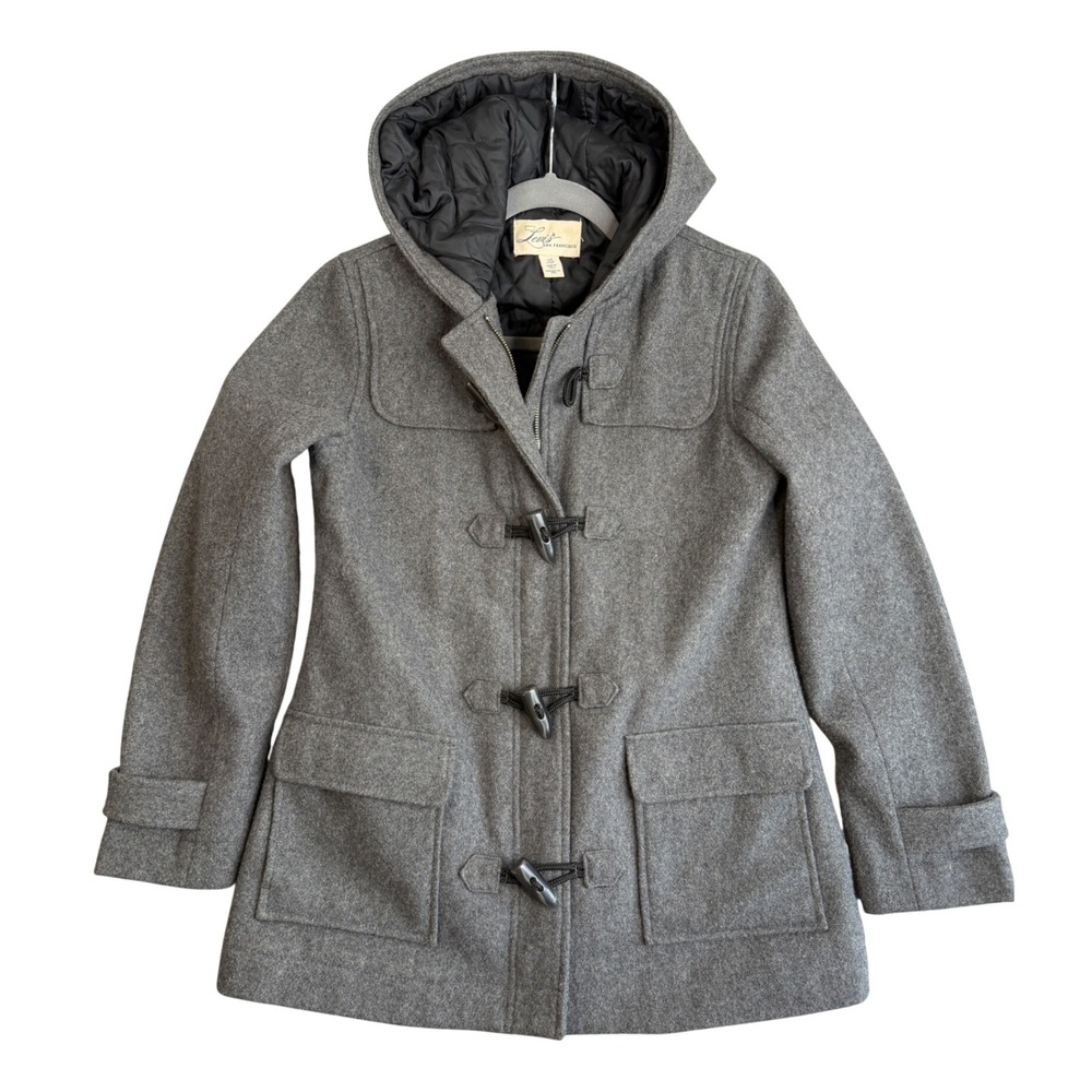 Vintage Levis Duffle Coat Womens S Gray Wool Blend Toggle Hooded Preppy Heritage